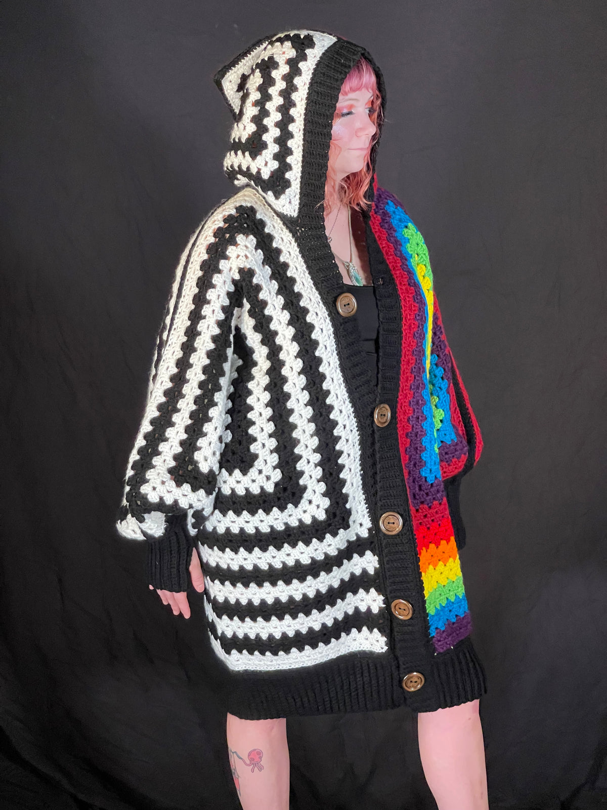 Rainbow Black n White Hexigon Cardigan