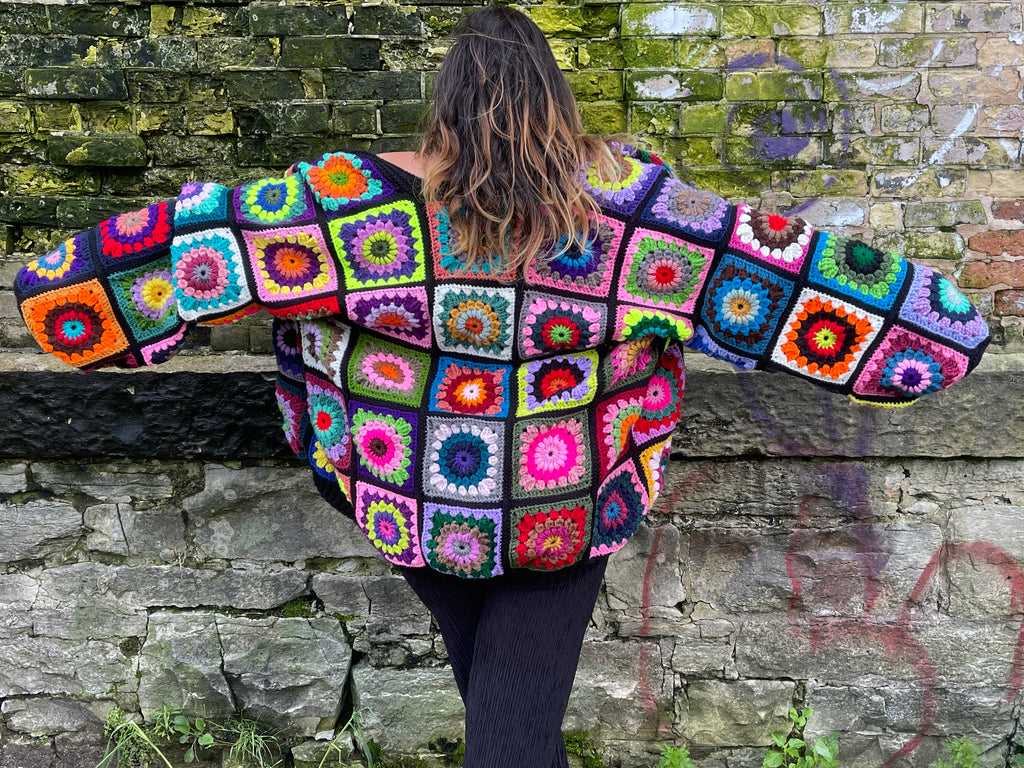 Random ColorPull Granny Square Cardigan