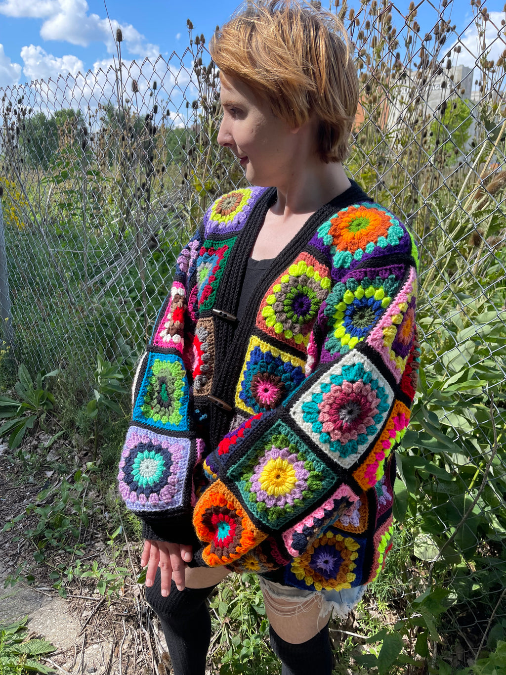 Random ColorPull Granny Square Cardigan