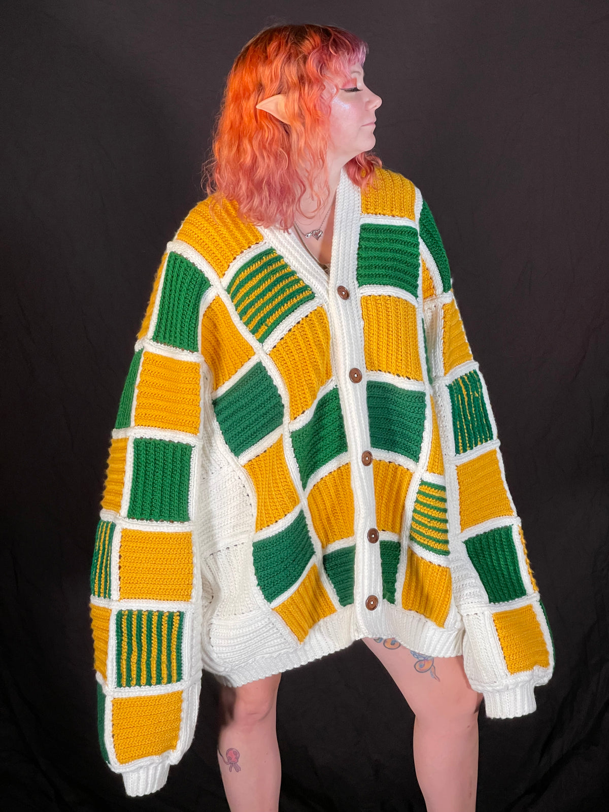 Green Gold White Cardigan