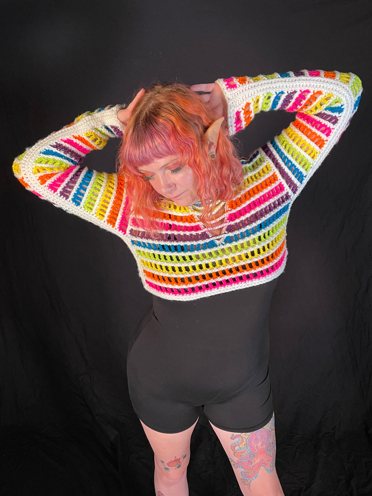 Neon Rainbow/White Crop Sweater
