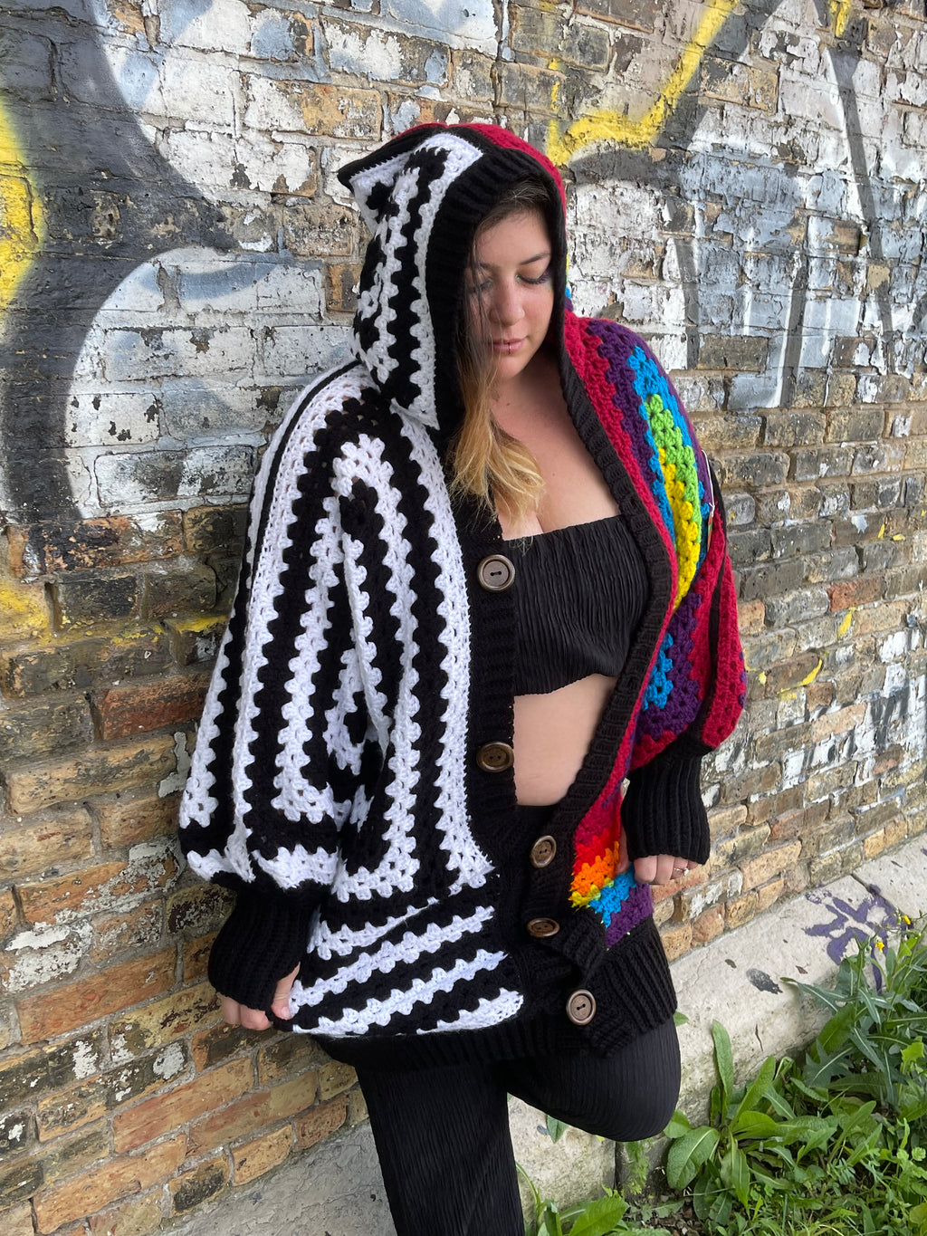 Rainbow Black n White Hexigon Cardigan