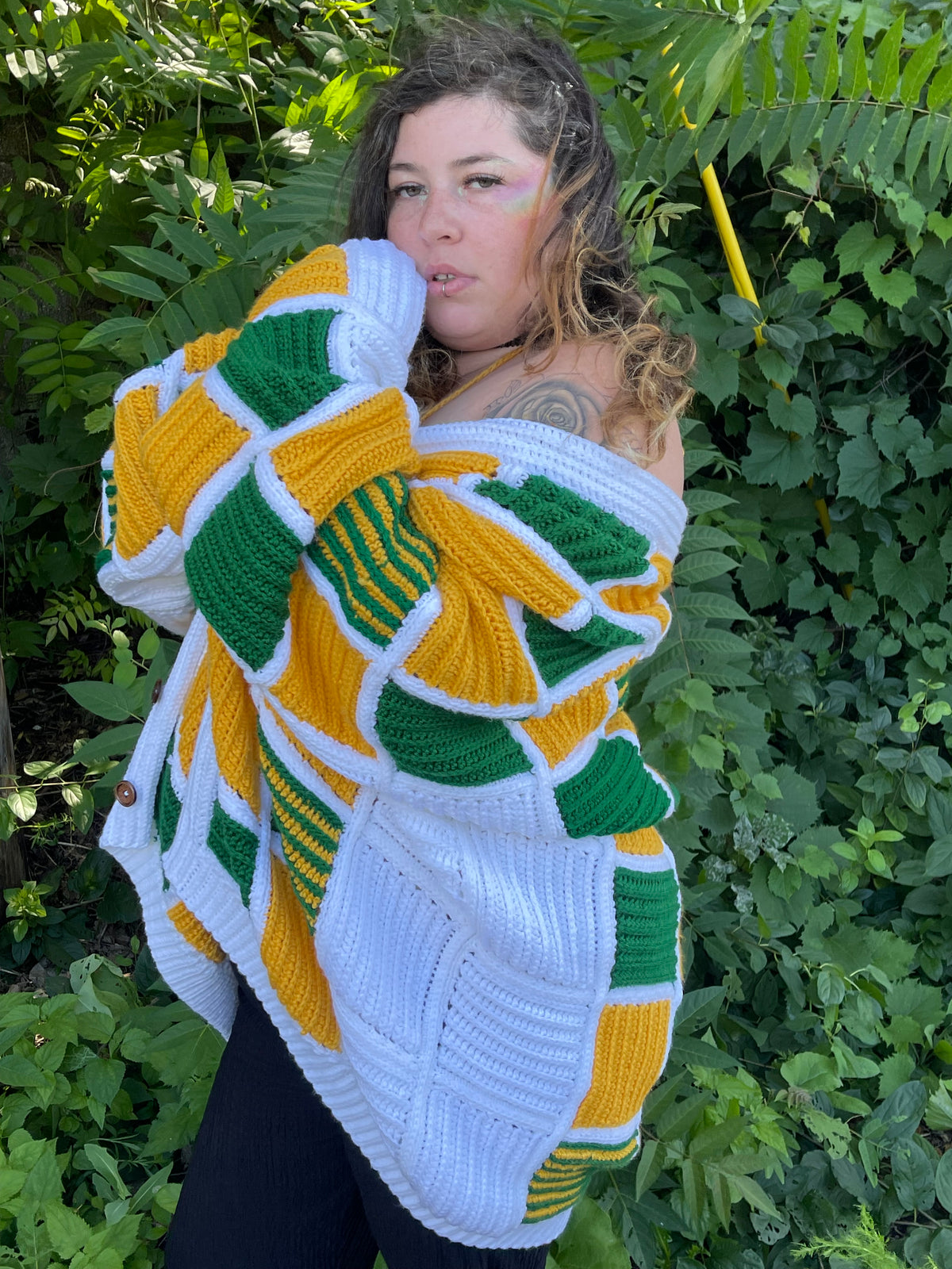 Green Gold White Cardigan