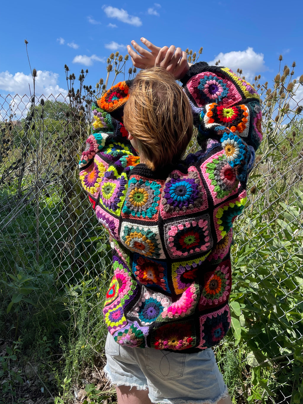Random ColorPull Granny Square Cardigan