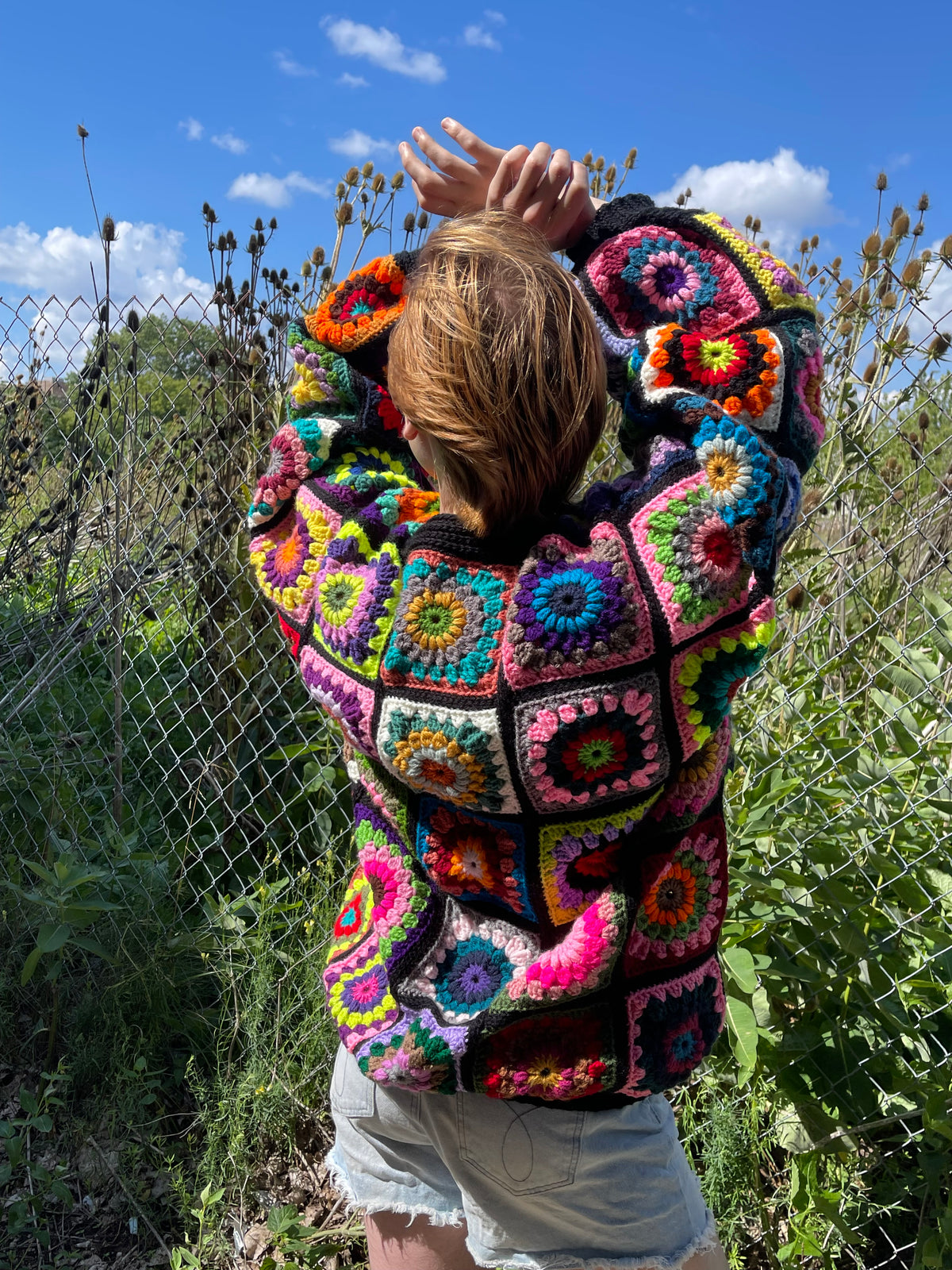 Random ColorPull Granny Square Cardigan