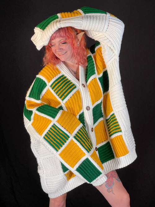 Green Gold White Cardigan
