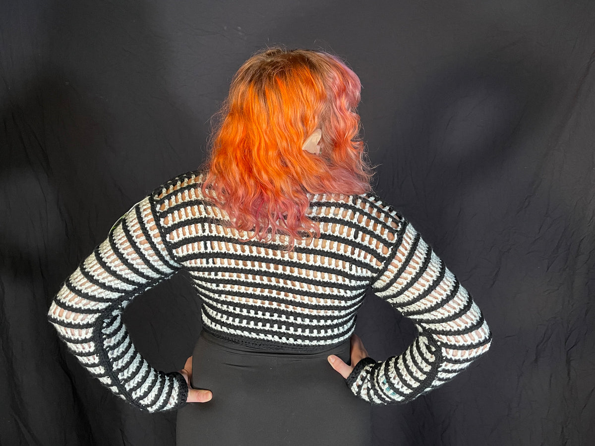 Black & White Stripe Wrap Crop Sweater