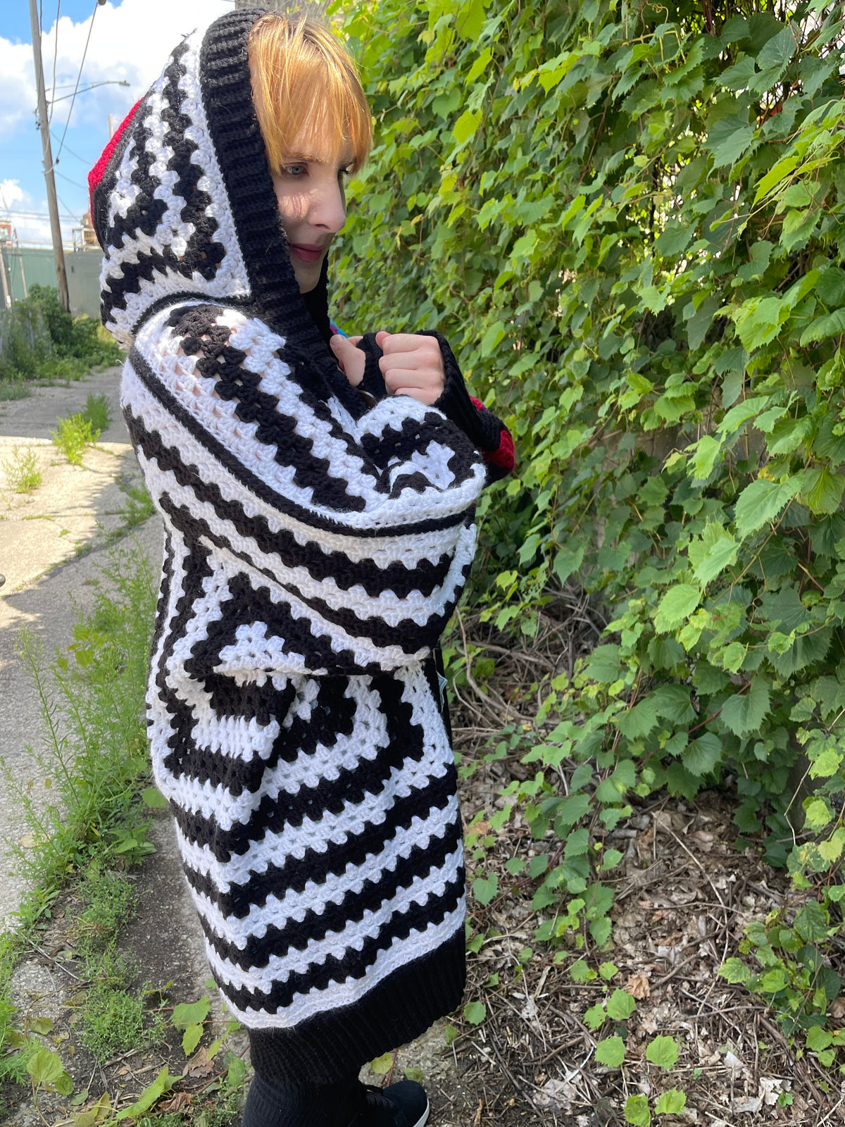 Rainbow Black n White Hexigon Cardigan