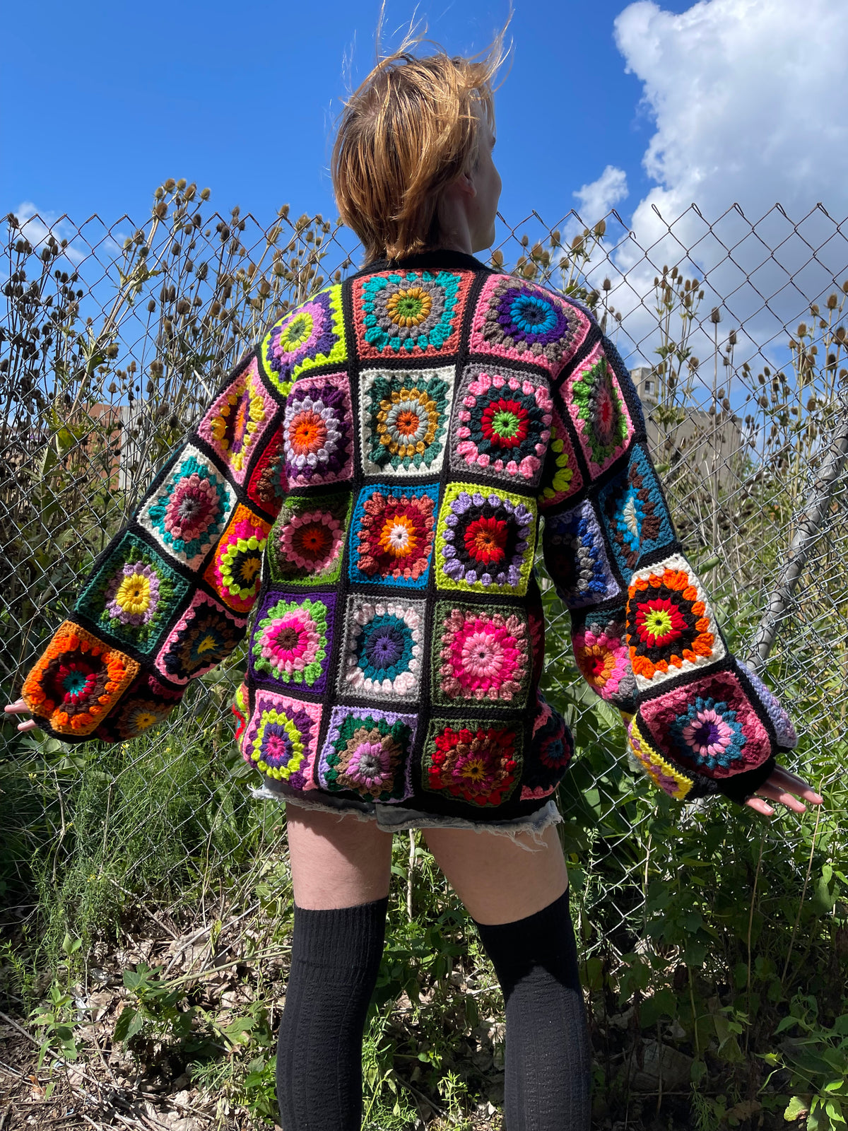 Random ColorPull Granny Square Cardigan