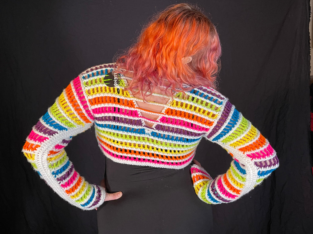 Neon Rainbow/White Crop Sweater