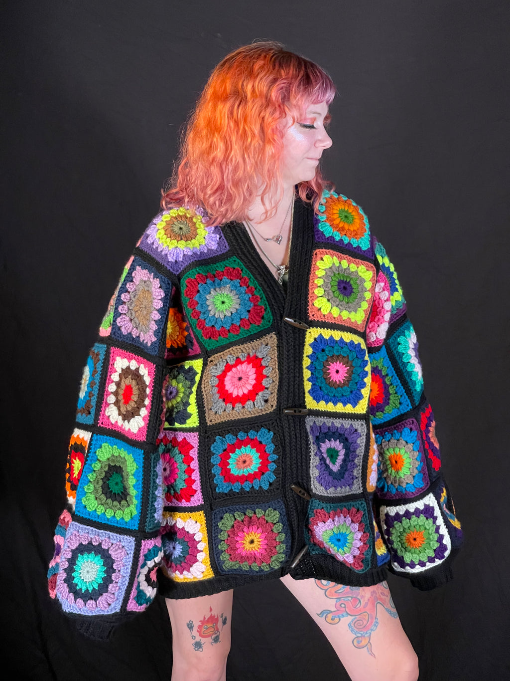 Random ColorPull Granny Square Cardigan