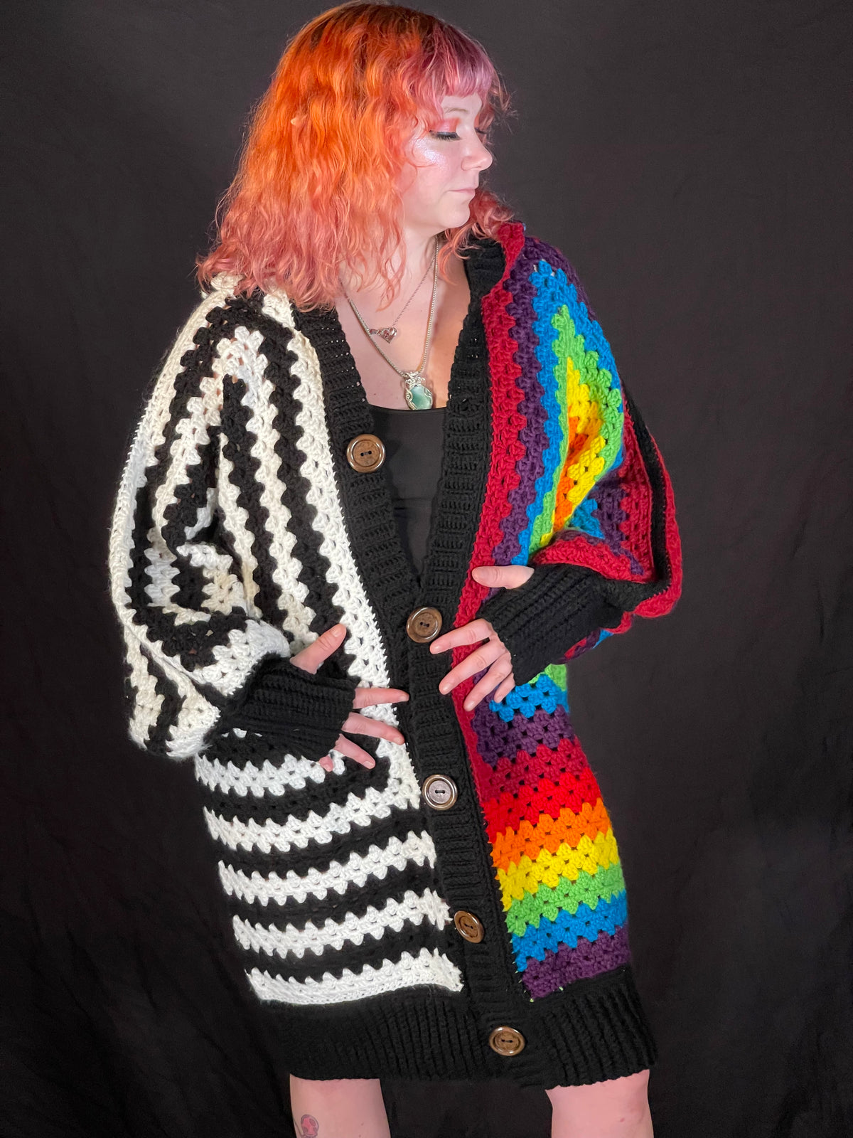 Rainbow Black n White Hexigon Cardigan