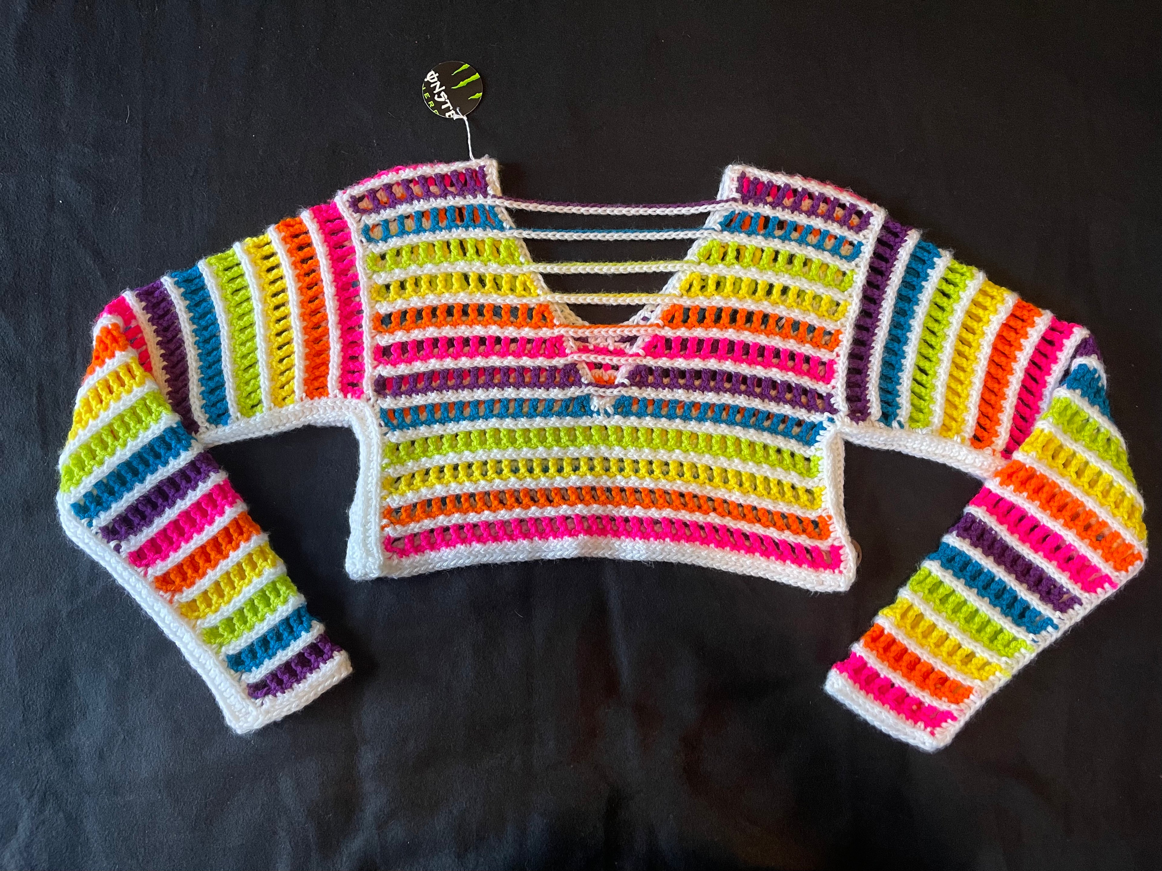 Neon Rainbow/White Crop Sweater