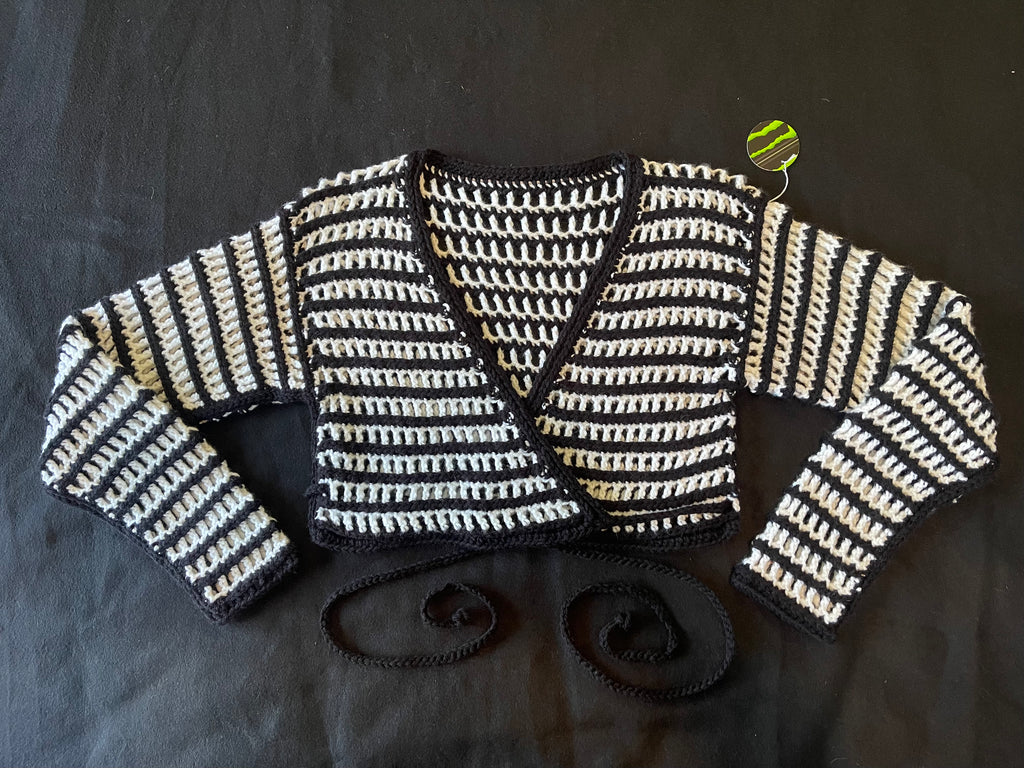 Black & White Stripe Wrap Crop Sweater